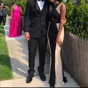 Black and Nude Prom dress with diamond accents.
